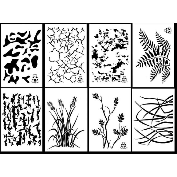 8 DESIGNS! Airbrush Camouflage Paint Stencils 14" 10 Mil Gun Camo Duck Boat