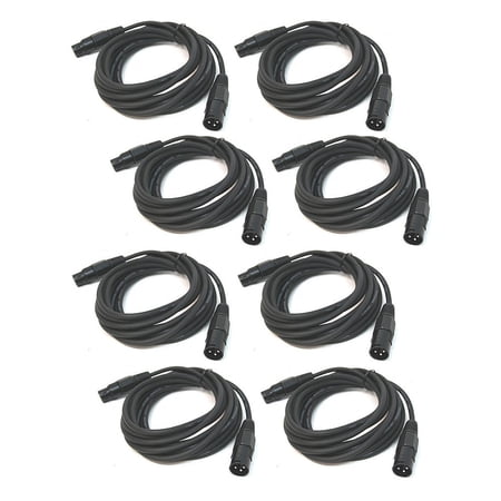 (8) DJ Pro Lighting 15 Foot 3 Pin Male to Female Light Fixture DMX Cable Package