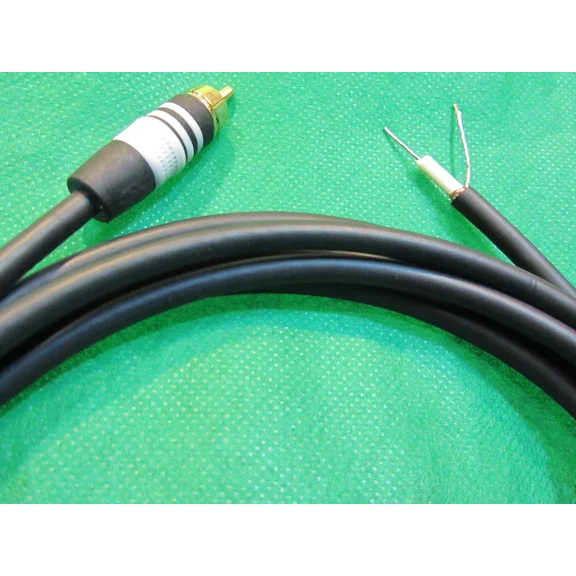 8' Dc Pro Speaker Subwoofer Shielded Cable, White Ring Gold Rca To Bare Wire.