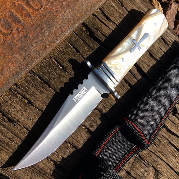 8' Defender Xtreme Fixed Drop Point Blade and White Glossy Handle
