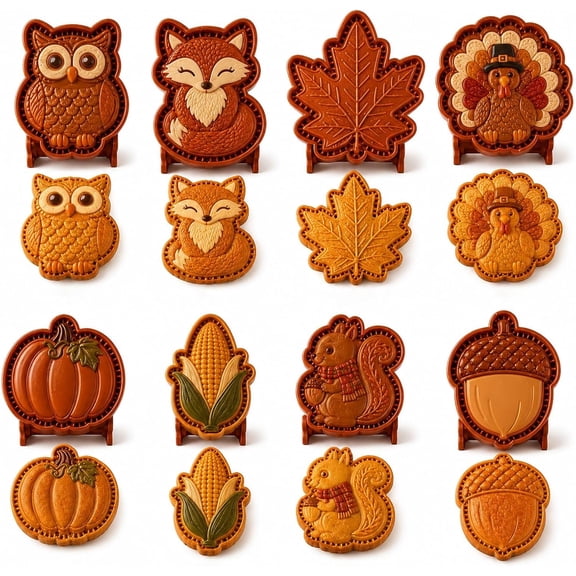 8-Design Fall Mini Pie Mold Collection, Reusable Hand Pie Molds, Dough Presser Pocket Pie Maker for Thanksgiving Baking, Mini Pastry Cutter & Shaper, DIY Holiday Baking Supplies