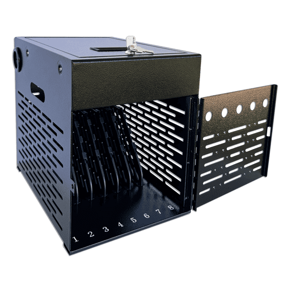 8-Device Tablet Charging Station, Lockable Steel Case Fits 14" Chromebooks, iPads, Laptops & Tablets, Secure Storage with 2 Keys, Ideal for Classrooms, Offices & Hospitals, Black