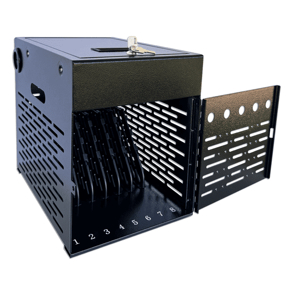 8-Device Tablet Charging Station, Lockable Steel Case Fits 14" Chromebooks, iPads, Laptops & Tablets, Secure Storage with 2 Keys, Ideal for Classrooms, Offices & Hospitals, Black
