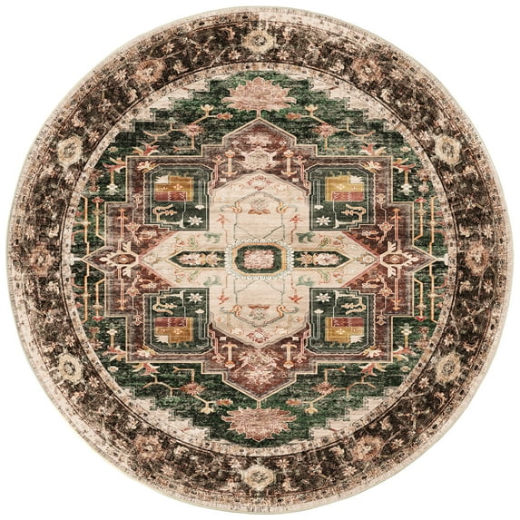 8'Diameter Washable Area Rugs for Living Room,Traditional Vintage Thin Rugs,Non-Slip Persian Carpet,Brown Green