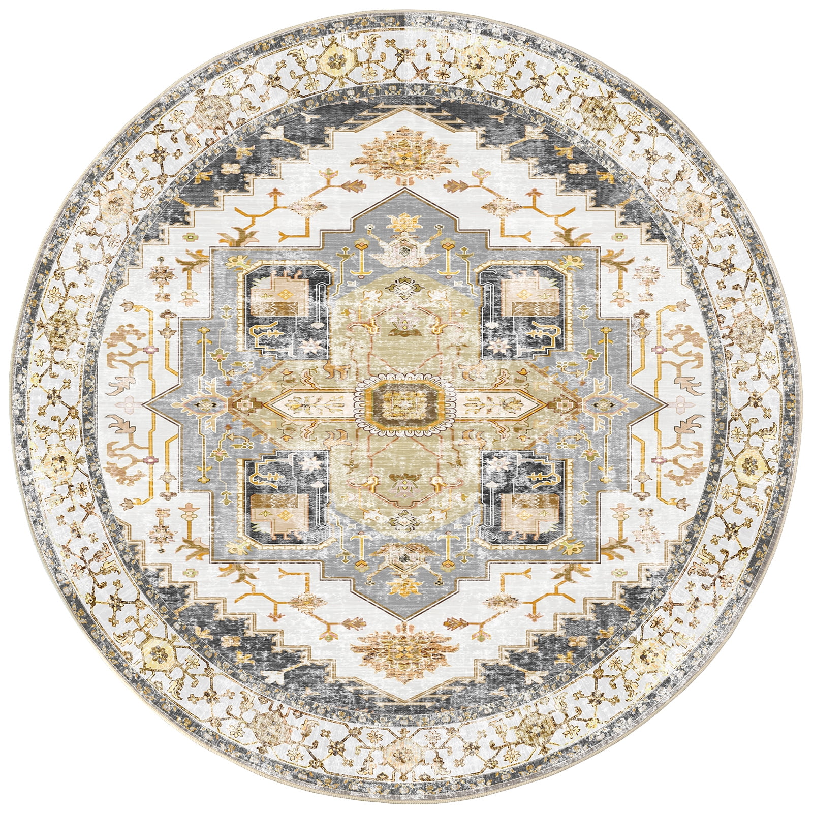 8'Diameter Washable Area Rugs for Living Room,Traditional Vintage Thin ...