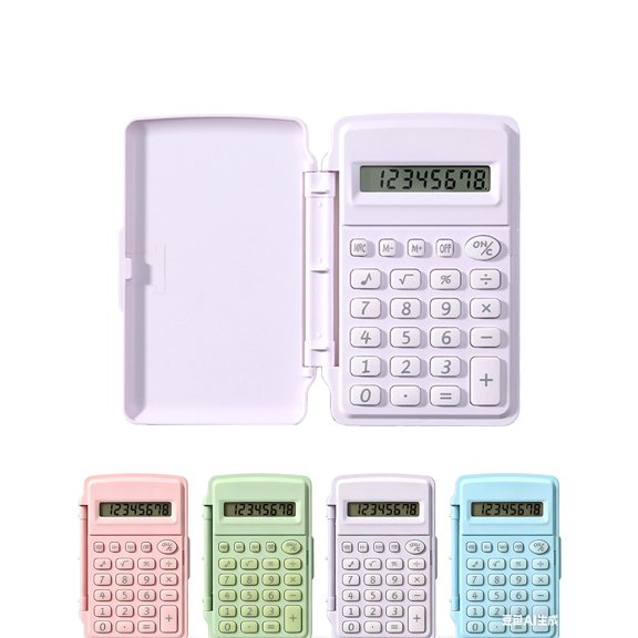 8-Digit Flip-Top Palm-Sized Calculator, Simulated Mechanical Keyboard with Click Sound, Macaron Color Scheme, Dual Power Auto Off, Portable Basic Calculator for Office Home Daily Use,White