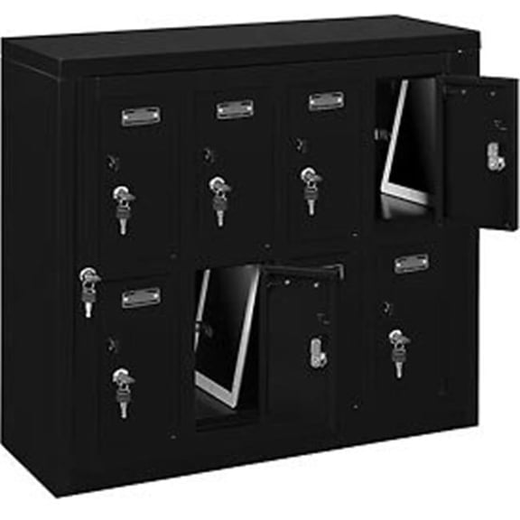 8-Door Cell Phone Locker - Black - Wall-Mounted - Secure Storage Solution