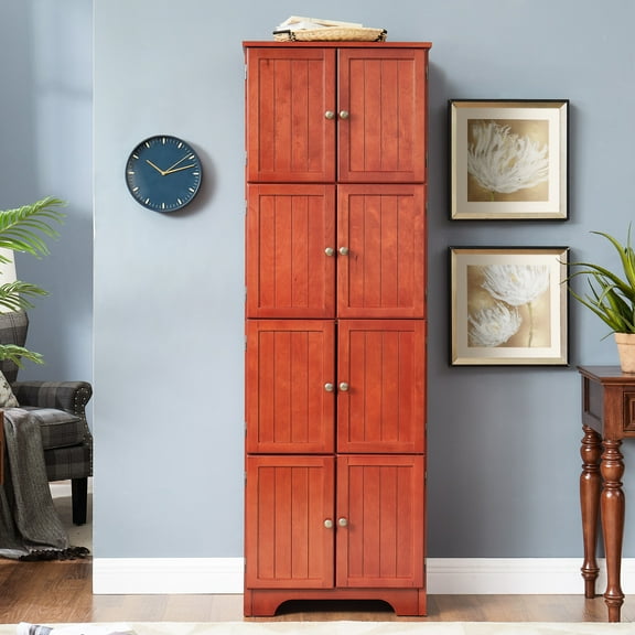 8 Doors Cabinet, 4 Shelves, Cherry, Improves Home Organization Skills Tall Enhances Interior