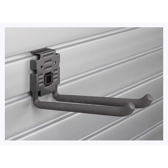8" Double Hook with Locking Bracket for Tool Storage on Garage Slatwall Panels