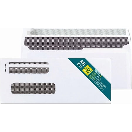 #8 Double Window Envelopes Self Seal - Security Check Envelopes - 100 Count - 8 5/8 x 3 9/16 Inches - Designed for QuickBooks Checks, Computer Printed Checks - Privacy Tinted Business Envelopes