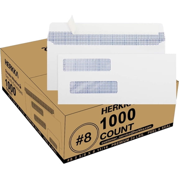 8 Double Window Security Check Envelopes, No.8 Bussiness Envelopes Designed for QuickBooks Checks - Computer Printed 3 5/8 X 8 11/16 (NOT INVOICES) 24 LB 1000 PACK