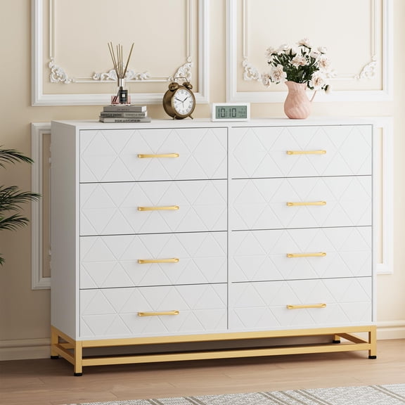 8 Drawer Double Dresser, Dresser for Bedroom, Modern Chest of Drawers with Metal Base, Wood Storage Organizer for Living Room, Hallway