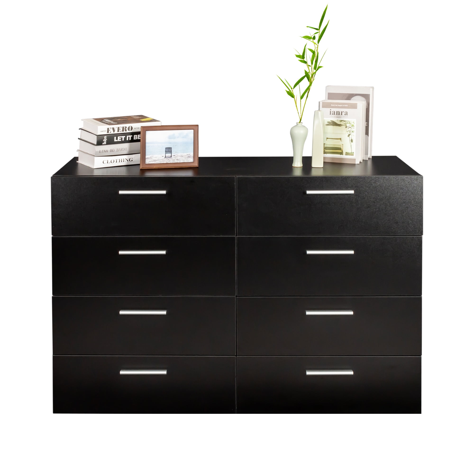 8 Drawer Double Dresser Easy Assembly Wide Storage Cabinet for Living Room Home Entryway Black