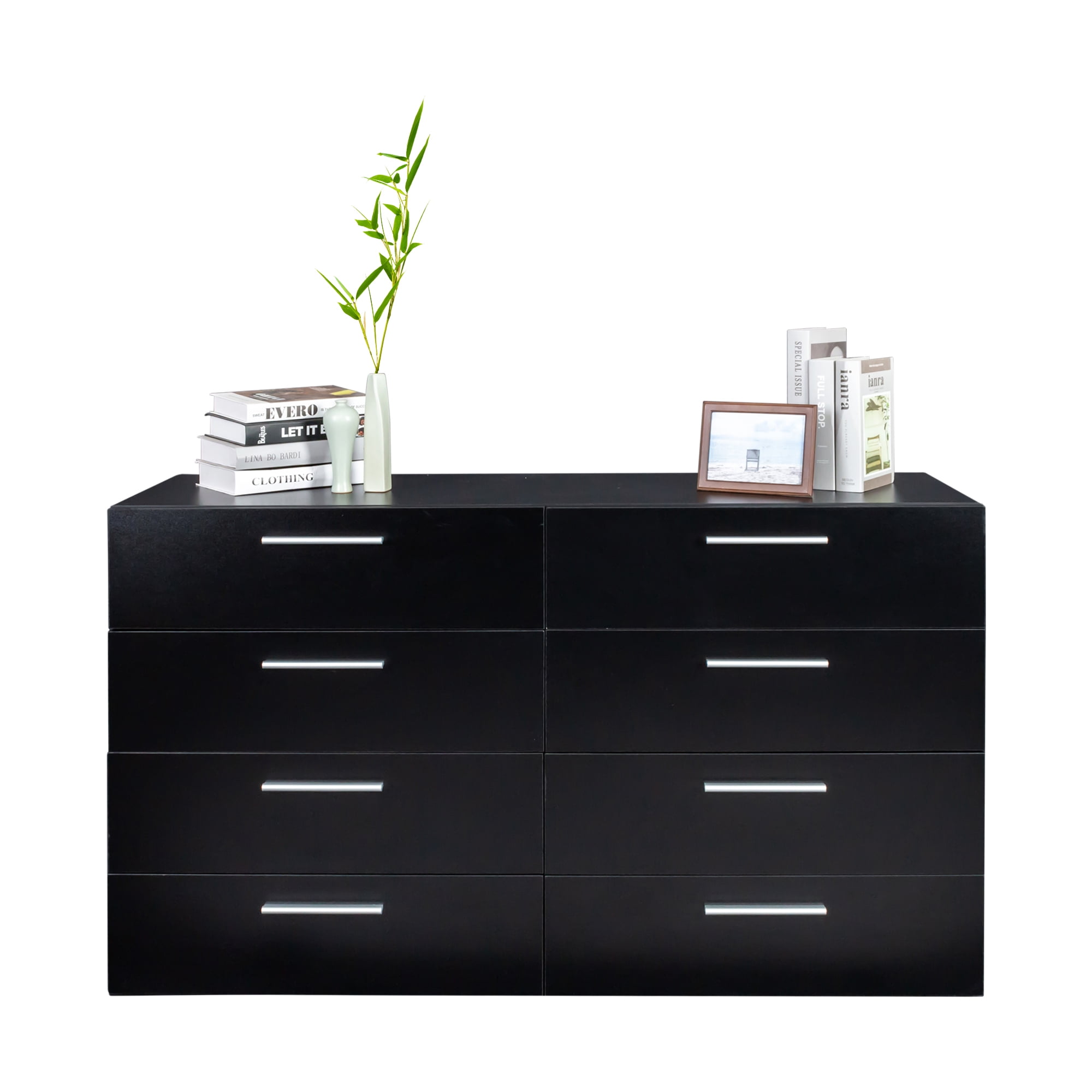 8 Drawer Double Dresser for Bedroom, Wide Storage Cabinet for Living Room Home Entryway, Black