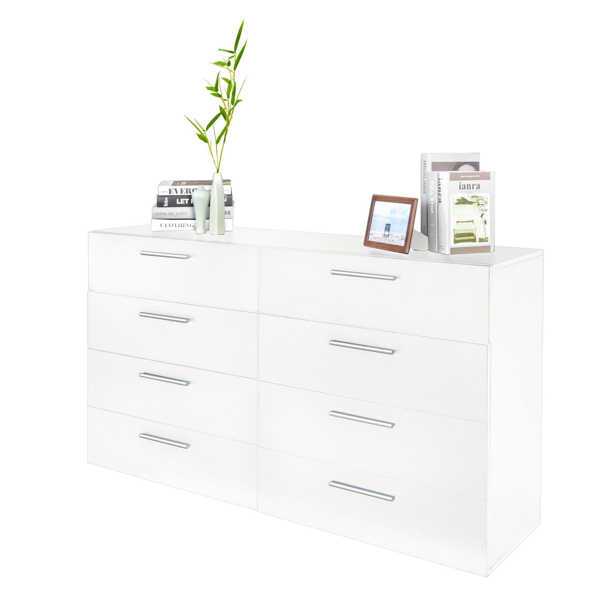 8 Drawer Double Dresser for Bedroom, Wide Storage Cabinet for Living Room Home Entryway, White