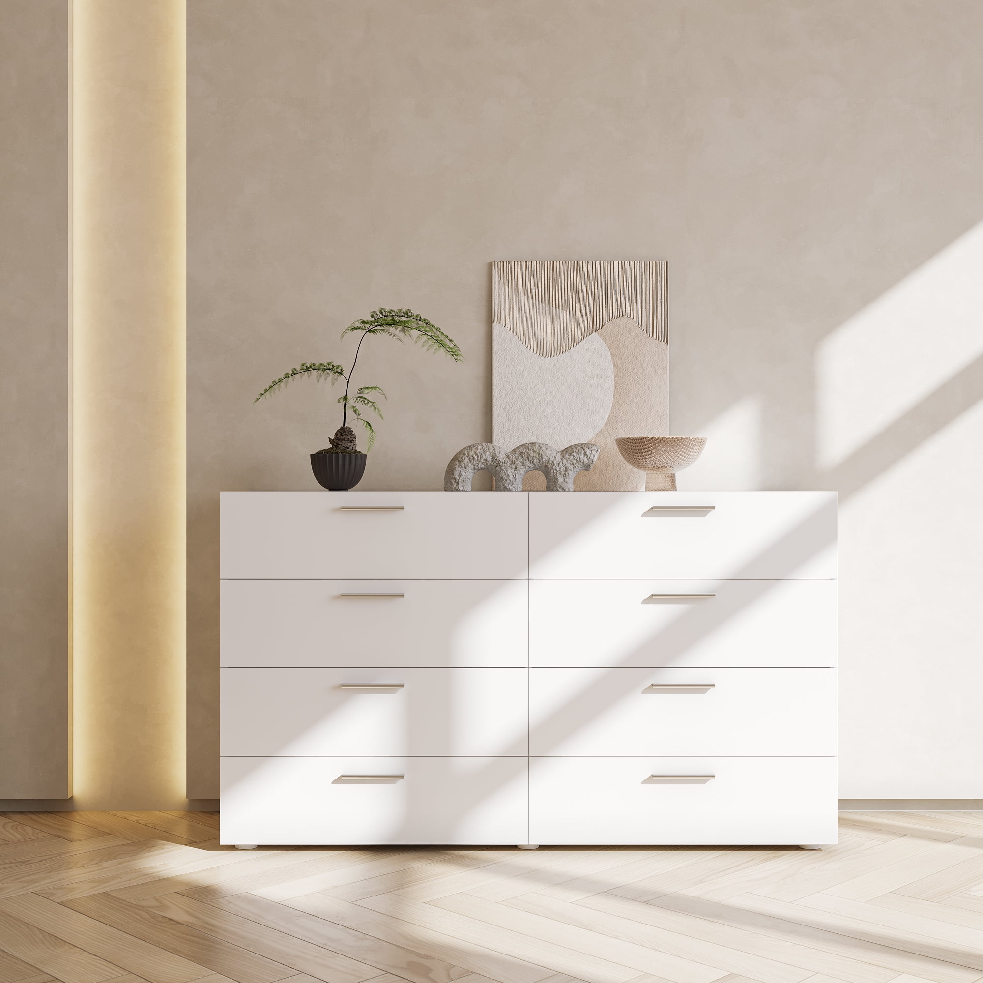 8 Drawer Double Dresser for Bedroom, Wide Storage Cabinet for Living Room Home Entryway, White