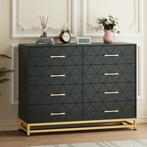 8 Drawer Double Dresser for Bedroom, Wooden Chest of Dressers with Golden Handles
