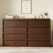 8 Drawer Dresser for Bedroom, 54" Wide Double Chest of Drawers with Large Storage, Modern Wood Dresser Organizer for Living Room, Nursery and Hallway, Walnut