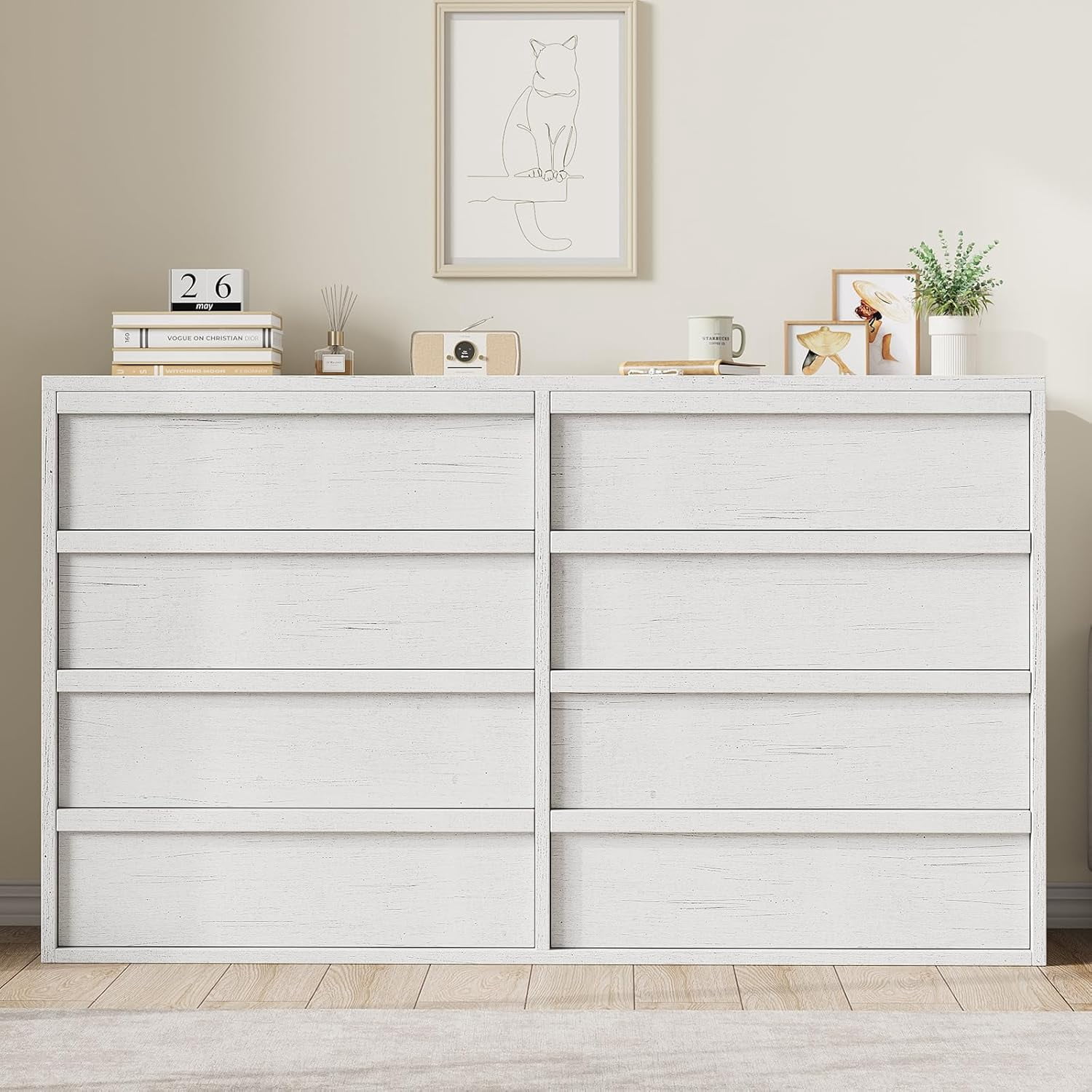 8 Drawer Dresser for Bedroom, 54in Wide Natural Oak 8 Chest of Drawers with Large Storage, Wooden Dresser Organizer for Living Room, Entryway, Nursery