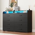 thumbnail image 1 of 8 Drawer Dresser for Bedroom, 55" Long Wood dresser with Power Outlet, LED Light and Deep Big Drawers, Modern Minimalist Black Dresser Wide Chest of Drawers for Bedroom, Living Room, 1 of 10