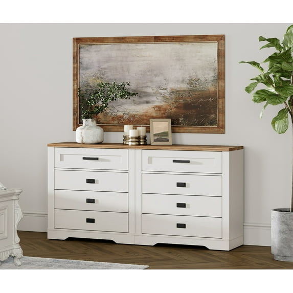 8 Drawer Dresser for Bedroom, Drawer of Chest Clothes Organizer with Anti-tilt Device,31.9" Tall Storage Cabinet for Closet Hallway Living Room Antique White