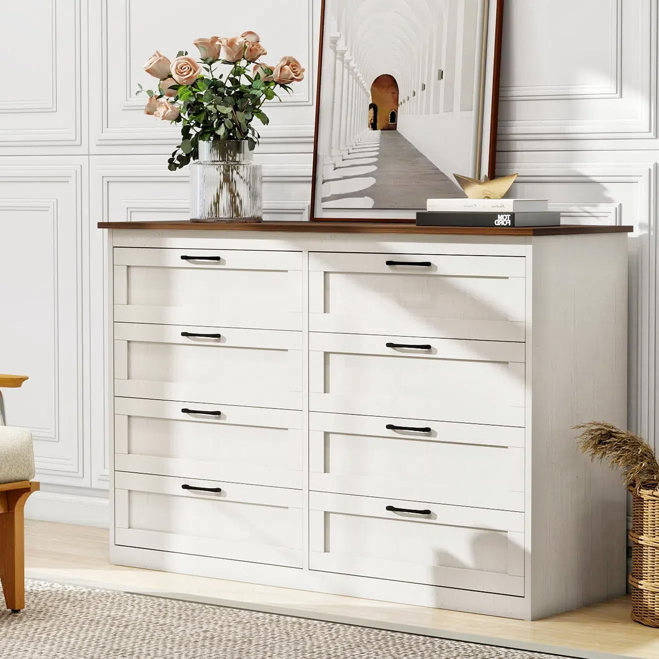 8 Drawer Dresser for Bedroom Dresser Wide Chest of Drawers Farmhouse ...