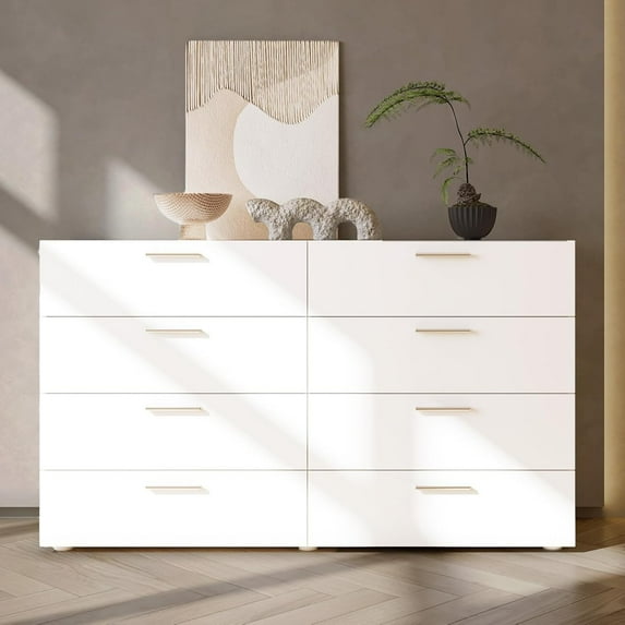 8 Drawer Dresser for Bedroom, White Dresser Chest of Drawers, Wooden Bedroom Dressers TV Stand, Large Dresser Storage Chest with Deep Drawers, Living Room Furniture, 55.1"