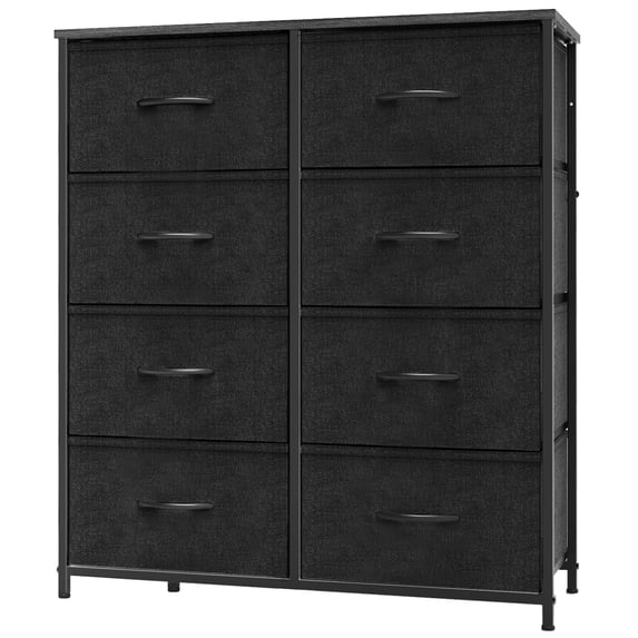 8 Drawer Dresser, Dresser for Bedroom, Fabric Storage Tower with Drawers, Chest of Drawers with Fabric Bins, Steel Frame, Wood Top, Ideal for Bedroom, Closet, Entryway Storage, Black