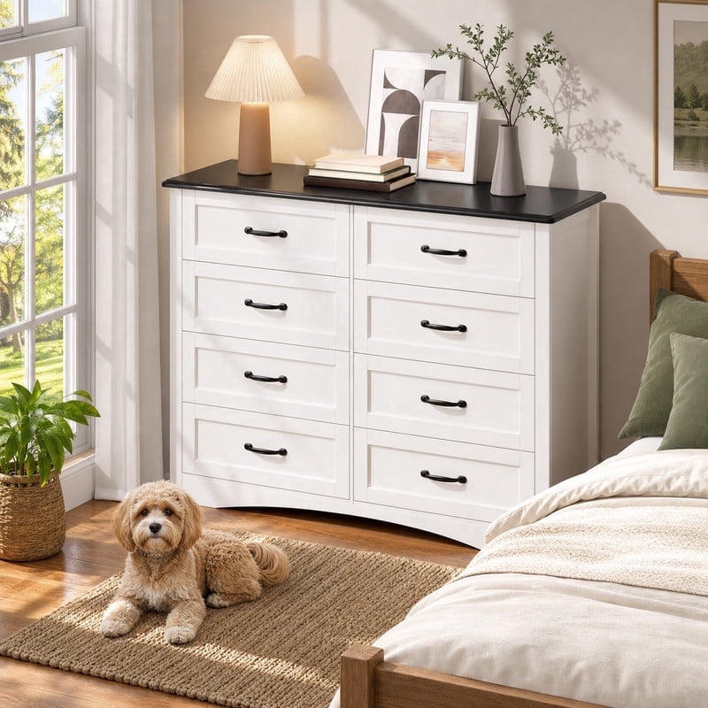 8-Drawer Dresser, Sturdy Chest of Drawers with Metal Handles