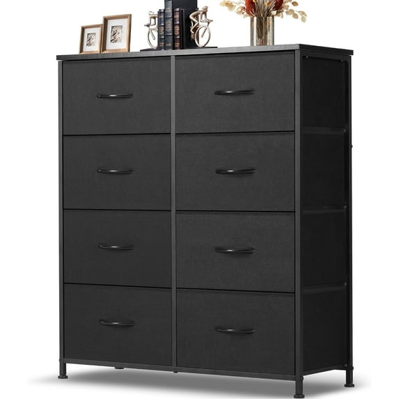 8 Drawer Dresser, Tall Chest Of Drawers Nightstand Storage Tower Storage Dresser Fabric Dresser With Wood Top for Living Room, Bedroom, Hallway, , Black