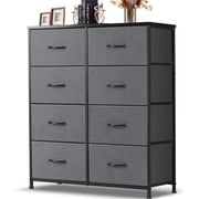Nextay 8 Drawer Dresser, Tall Chest Of Drawers Nightstand Storage Tower Storage Dresser Fabric Dresser With Wood Top for Living Room, Bedroom, Hallway, Grey