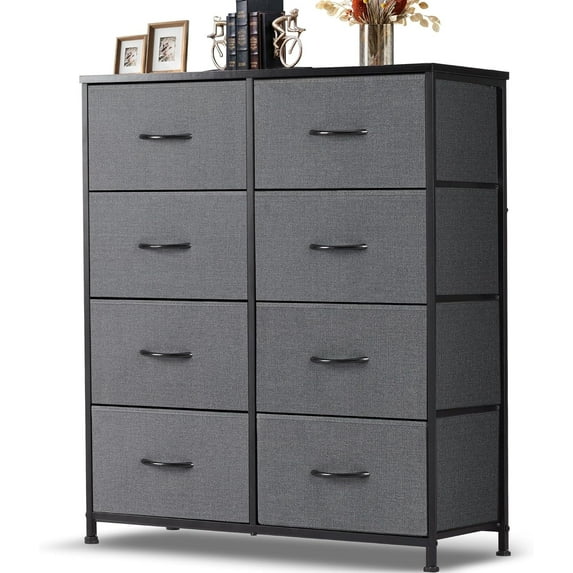 8 Drawer Dresser, Tall Chest Of Drawers Nightstand Storage Tower Storage Dresser Fabric Dresser With Wood Top for Living Room, Bedroom, Hallway, , Grey