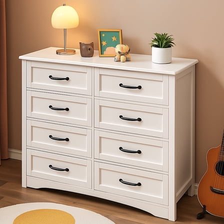 8-Drawer Dresser, White Chest of Drawers with Metal Handles, Multi-Functional Storage for Bedroom, Kids Room, Living Room, Entryway & Hallway
