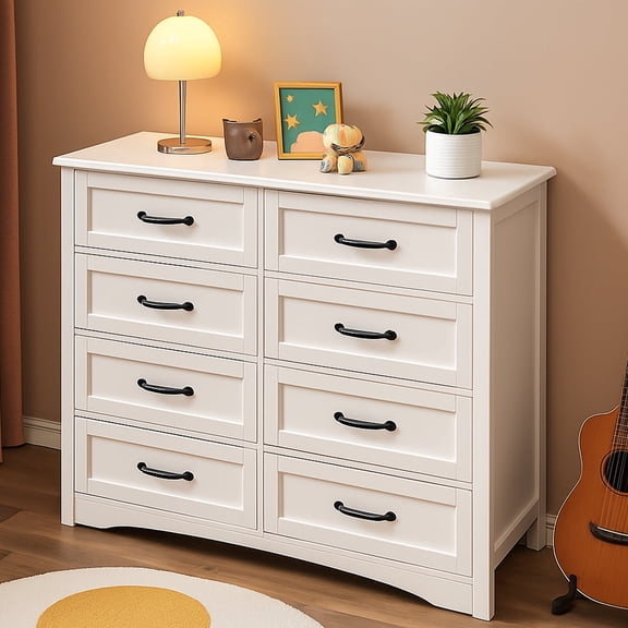 8-Drawer Dresser, White Chest of Drawers with Metal Handles, Multi-Functional Storage for Bedroom, Kids Room, Living Room, Entryway & Hallway