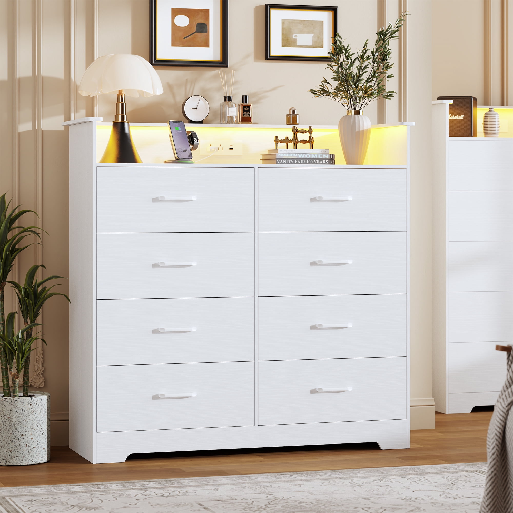 8 drawer dresser tall FACBOTALL 44.5" White Dresser, with Groove Handles, White Tall Dressers, Modern Chest of Drawers with Large Storage Space for Home Office : Home & Kitchen wrought metal handle to pull out the drawers Travo 8-Drawer Dresser (90") |