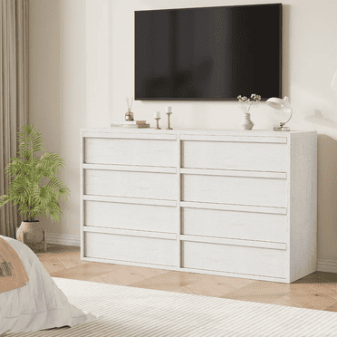 Cabihome 8 Drawer Dresser, 54"Wide Modern Double Dresser Organizer Cabinet for Living Room, Bedroom, White