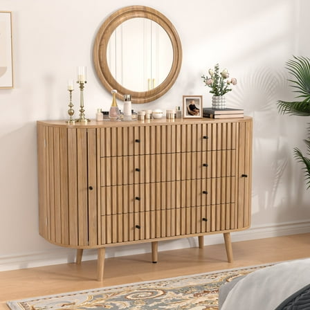 8 Drawer Dresser for Bedroom, Wood Chest of Dressers with Doors, Modern Fluted Dresser for Living Room, Walnut