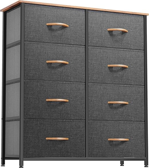 Charcoal Black Double Dresser with Wooden Top and Steel Frame