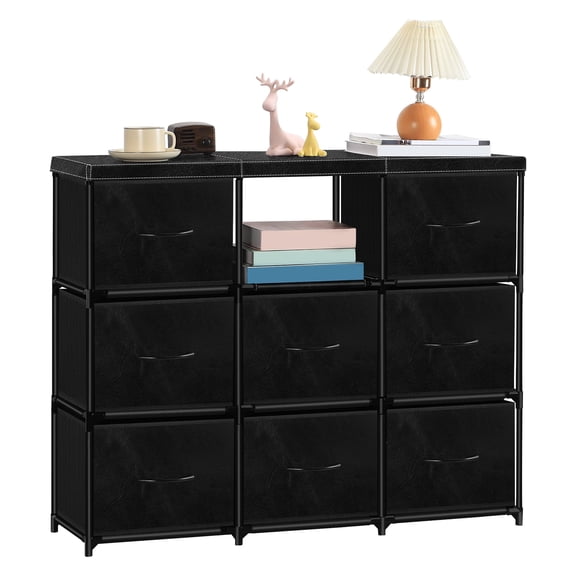 8-Drawer Faux Leather Storage Cabinet - Black Multi-Compartment Organizer for Bedroom & Living Room