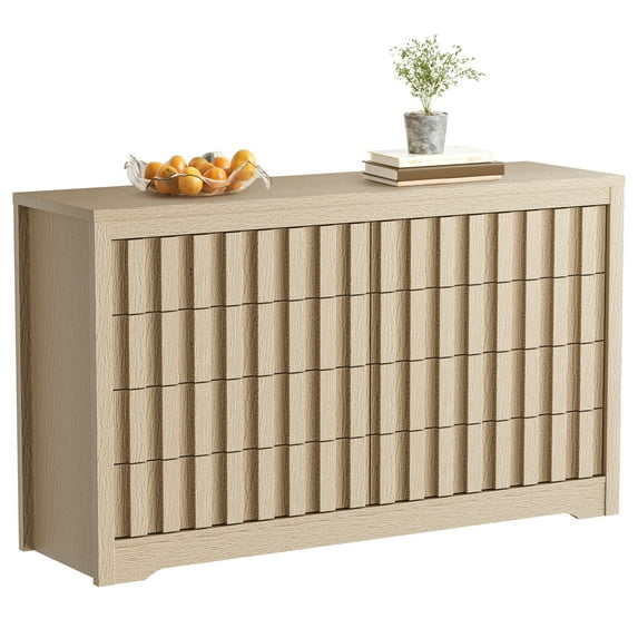 8-Drawer Fluted Dresser, Handleless Wood Storage Cabinet with Natural Oak Finish for Bedroom and Living Room Organization
