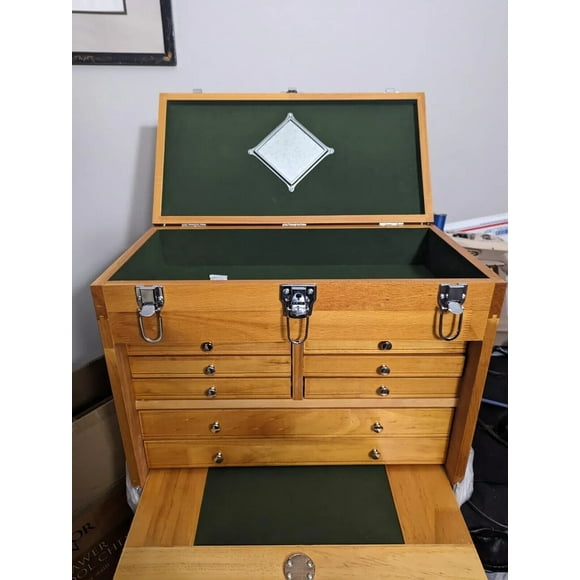 8 Drawer Machinist Wooden Tool Chest Wood Cabinet Box Workshop Storage Organizer