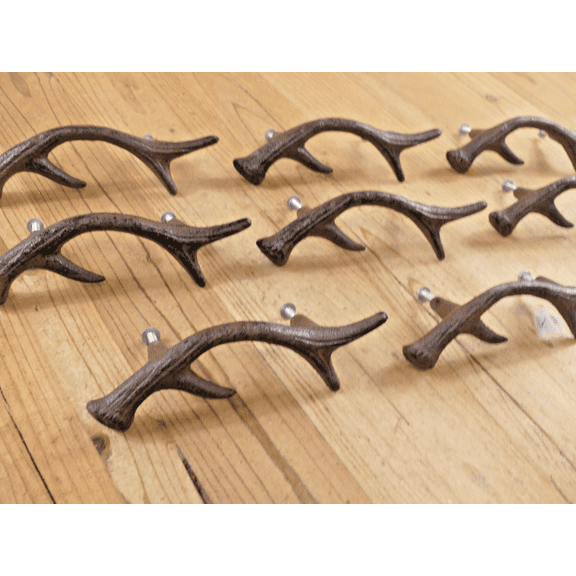 8 Drawer Pulls Antler Horn Handles Cast Iron Deer Elk Cabinet Handle Grasp Pull