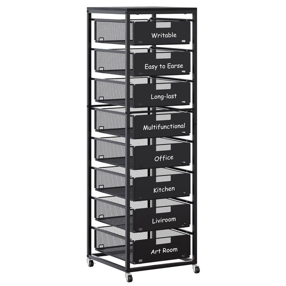 8-Drawer Rolling Metal Mesh Storage Cart Black For Office Kitchen Living Room