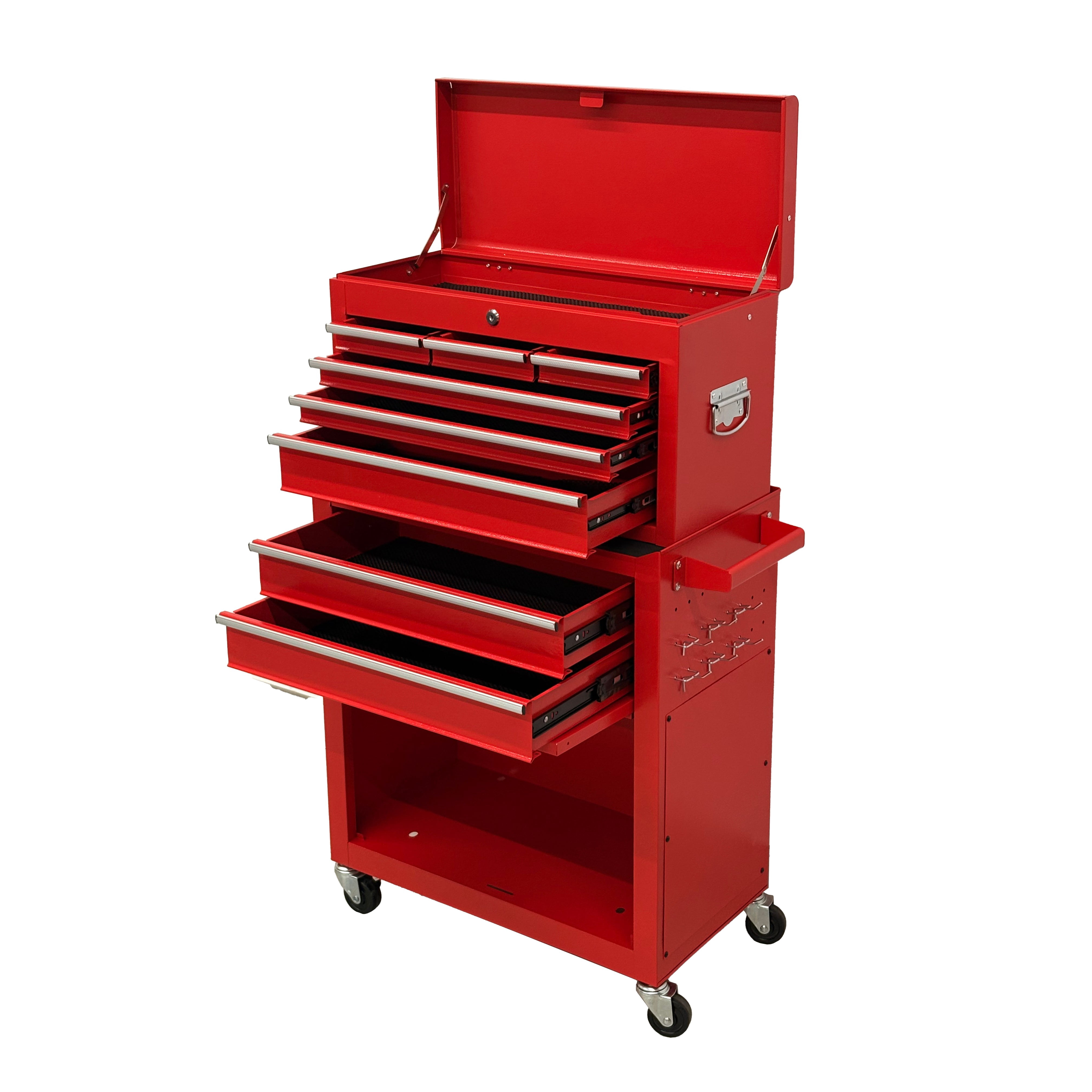8 Drawer Rolling Tool Chest,2-in-1 Detachable Top Box,Metal Tool Storage Cabinet with Drawer Liners,Lockable Wheels & Side Hooks,Heavy-Duty Tool Cart for Garage Workshop,Red