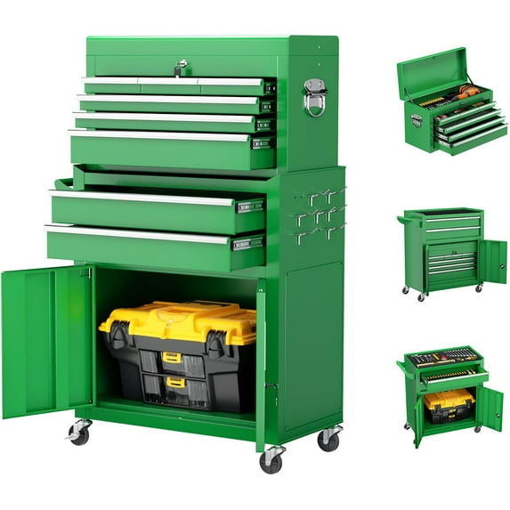 8-Drawer Rolling Tool Chest with Lock, Detachable Tool Cabinet Cart with Wheels, High-Capacity Mechanic Tool Organizer for Garage Workshop Warehouse Storage