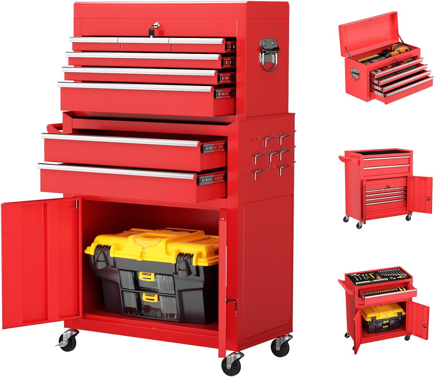 8-Drawer Rolling Tool Chest with Lock, Detachable Tool Cabinet Cart ...
