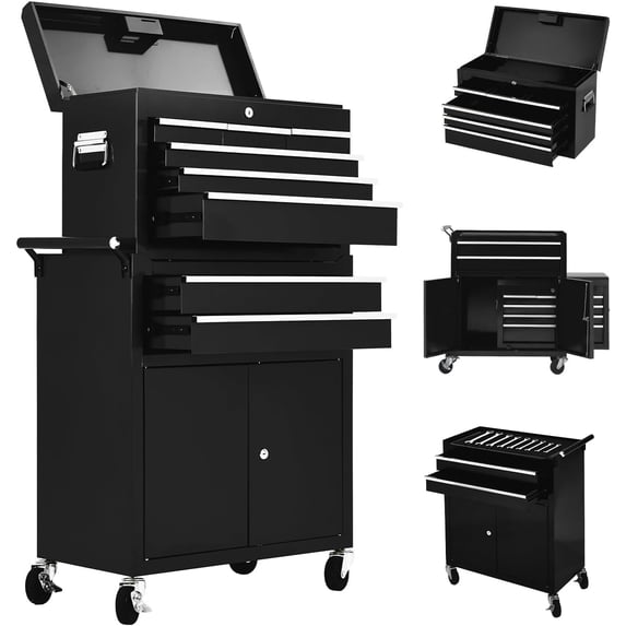 8-Drawer Rolling Tool Chest with Wheels and Locking System, Portable Tool Cabinet for Garage, Workshop, Mechanic, Heavy Duty Tool Box with Drawers, Detachable Storage for Home and Shop, Black