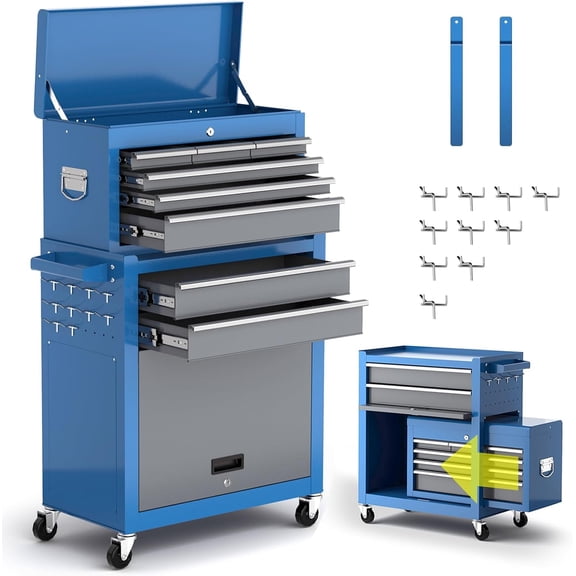 8-Drawer Rolling Tool Chest with Wheels,Removable Tool Box Organizer,Detachable Top Box & Locking System,High Capacity Tool Storage Cabinet for Workshop Mechanics Garage (Blue)