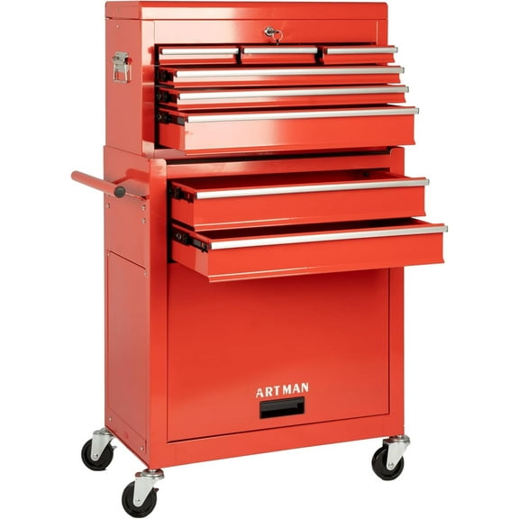 8-Drawer Rolling Tool Chest with Lockable Wheels, Sliding Drawers, Detachable Top & Adjustable Shelf