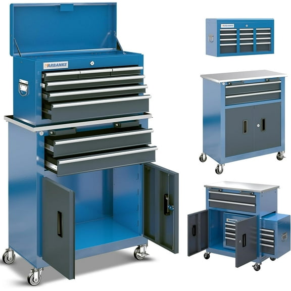 8-Drawer Rolling Tool Chest with Wheels and Door, Sliding Drawer, Stainless Steel Countertop, Large Workbench Forming Tool Chest for Garage Workshop